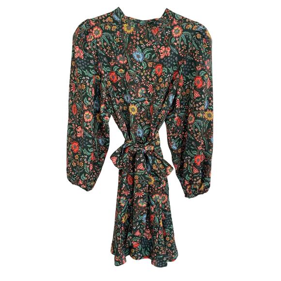 Smith & Quinn Tuckernuck Palmer Ballon Sleeve Mini Tie Waist Dress Green Floral - Picture 1 of 7